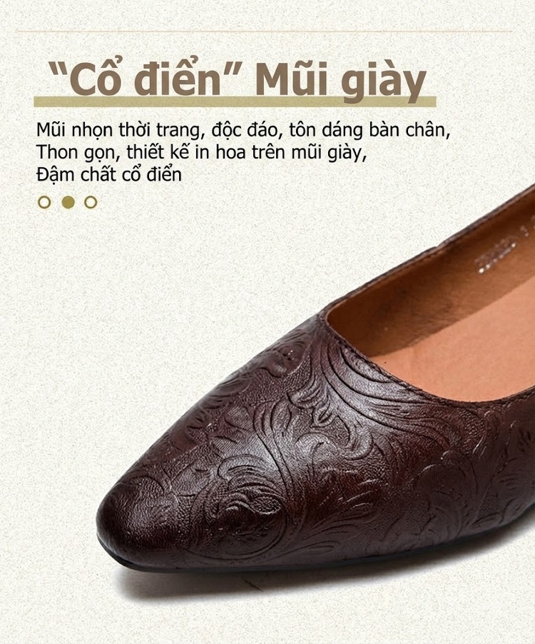 Giày Búp Bê Nữ Da Bò Mũi Nhọn Chiều Cao Đế Khoảng 3cm Màu Nâu, Xám chi tiết 3