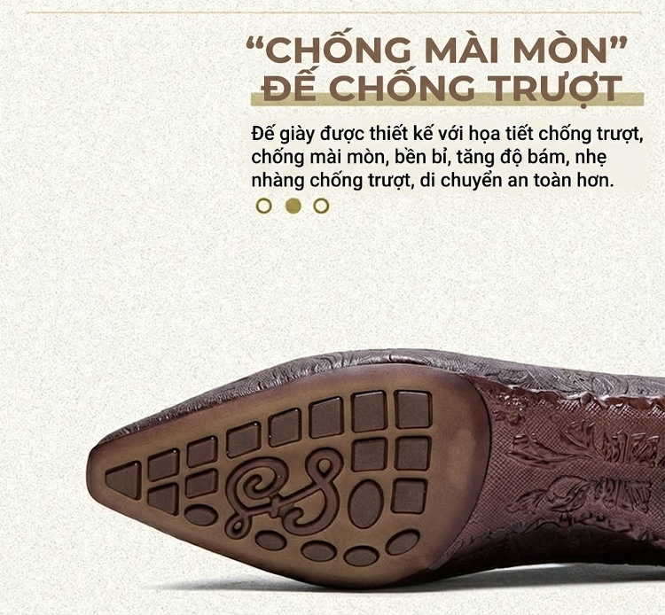 Giày Búp Bê Nữ Da Bò Mũi Nhọn Chiều Cao Đế Khoảng 3cm Màu Nâu, Xám chi tiết 4