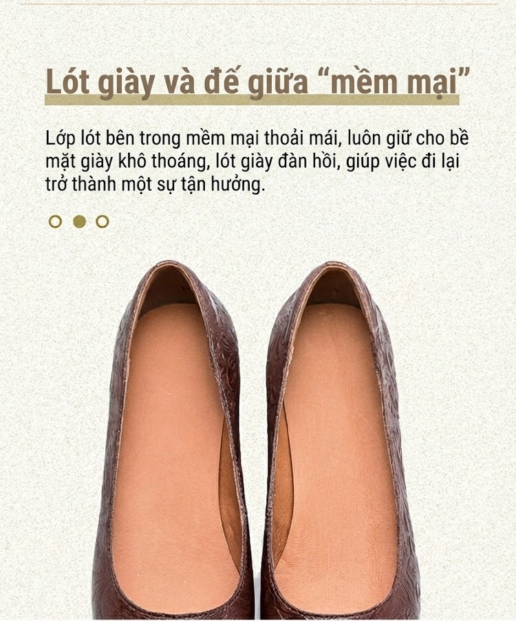 Giày Búp Bê Nữ Da Bò Mũi Nhọn Chiều Cao Đế Khoảng 3cm Màu Nâu, Xám chi tiết 5