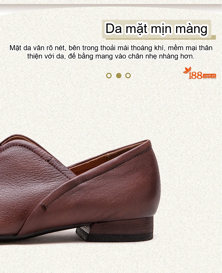 Giày Búp Bê Nữ Da Bò Mũi Nhọn Đế Bệt Chiều Cao Đế Khoảng 2cm Màu Nâu, Xám chi tiết 4