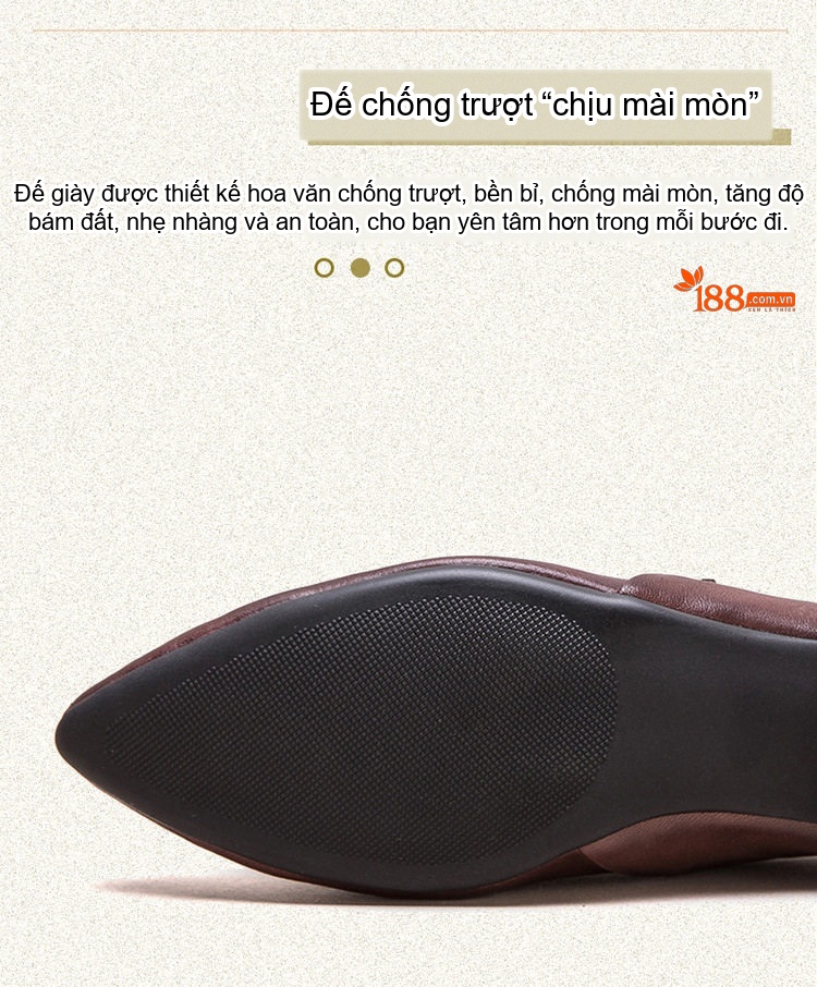 Giày Búp Bê Nữ Da Bò Mũi Nhọn Đế Bệt Chiều Cao Đế Khoảng 2cm Màu Nâu, Xám chi tiết 6