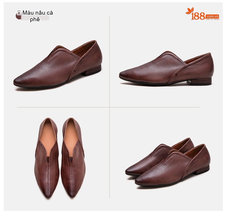 Giày Búp Bê Nữ Da Bò Mũi Nhọn Đế Bệt Chiều Cao Đế Khoảng 2cm Màu Nâu, Xám chi tiết 18