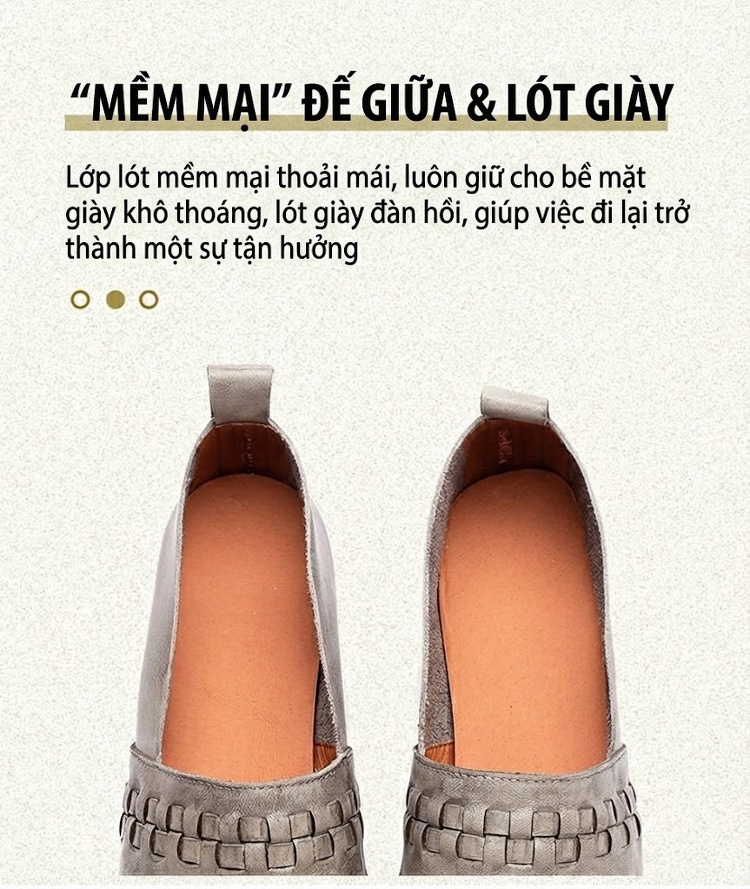 Giày Búp Bê Nữ Da Bò Mũi Nhọn Dệt Thủ Công Chiều Cao Đế Khoảng 1cm Màu Nâu, Xám chi tiết 5
