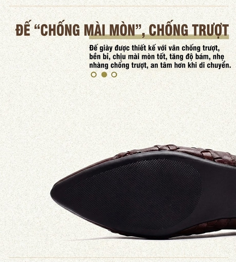 Giày Búp Bê Nữ Da Bò Mũi Nhọn Dệt Thủ Công Chiều Cao Đế Khoảng 1cm Màu Nâu, Xám chi tiết 4