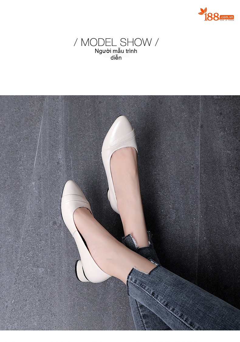 Giày Búp Bê Nữ Da Bò Mũi Tròn Chiều Cao Đế Khoảng 3cm Màu Đen, Đỏ, Kem chi tiết 6