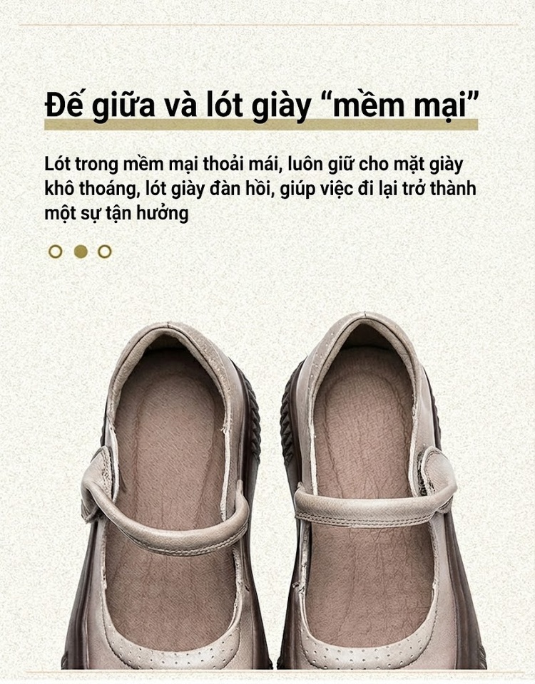 Giày Búp Bê Nữ Da Bò Mũi Tròn Quai Dán Chiều Cao Đế Khoảng 3cm Màu Nâu chi tiết 5
