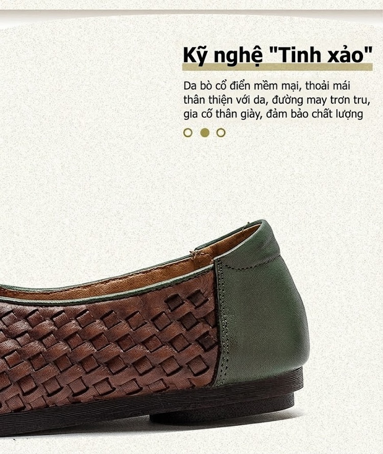 Giày Búp Bê Nữ Da Bò Mũi Vuông Chiều Cao Đế Khoảng 1cm Màu Đen, Nâu chi tiết 3