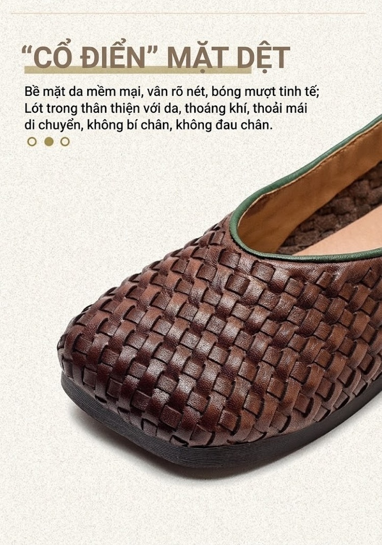 Giày Búp Bê Nữ Da Bò Mũi Vuông Chiều Cao Đế Khoảng 1cm Màu Đen, Nâu chi tiết 4