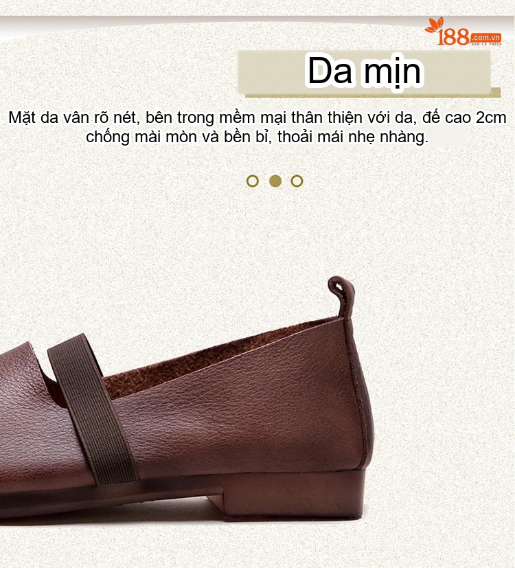 Giày Búp Bê Nữ Da Bò Mũi Vuông Chiều Cao Đế Khoảng 1cm Màu Nâu, Vàng chi tiết 3