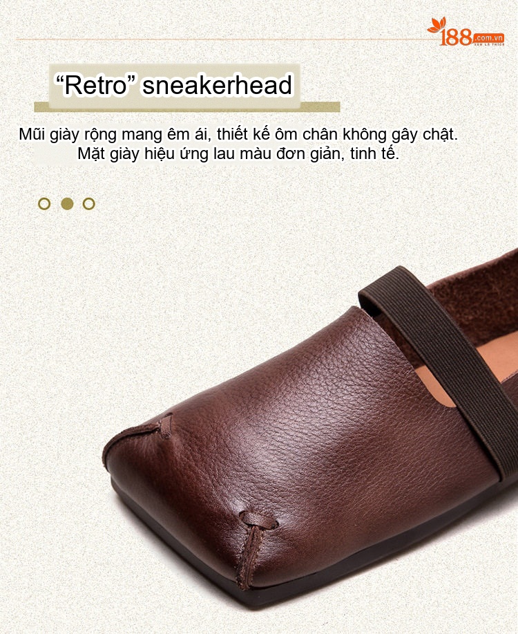 Giày Búp Bê Nữ Da Bò Mũi Vuông Chiều Cao Đế Khoảng 1cm Màu Nâu, Vàng chi tiết 4