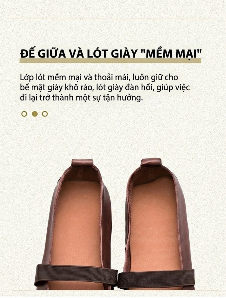 Giày Búp Bê Nữ Da Bò Mũi Vuông Chiều Cao Đế Khoảng 1cm Màu Nâu, Vàng chi tiết 6