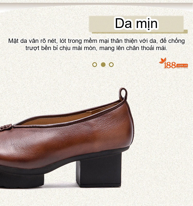 Giày Búp Bê Nữ Da Bò Phong Cách Dân Tộc Chiều Cao Đế Khoảng 5cm Màu Xanh Lá, Nâu chi tiết 3