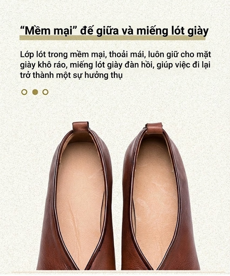 Giày Búp Bê Nữ Da Bò Phong Cách Dân Tộc Chiều Cao Đế Khoảng 5cm Màu Xanh Lá, Nâu chi tiết 6