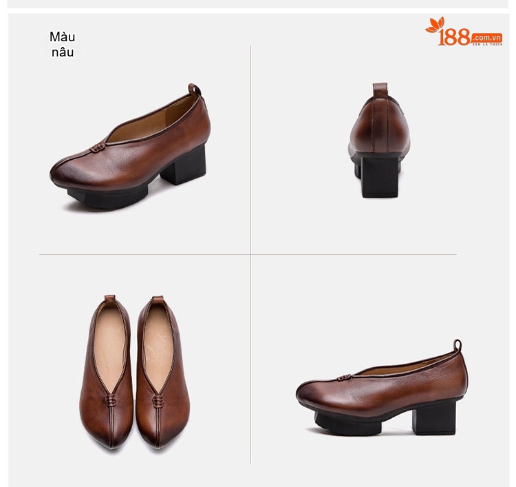 Giày Búp Bê Nữ Da Bò Phong Cách Dân Tộc Chiều Cao Đế Khoảng 5cm Màu Xanh Lá, Nâu chi tiết 17