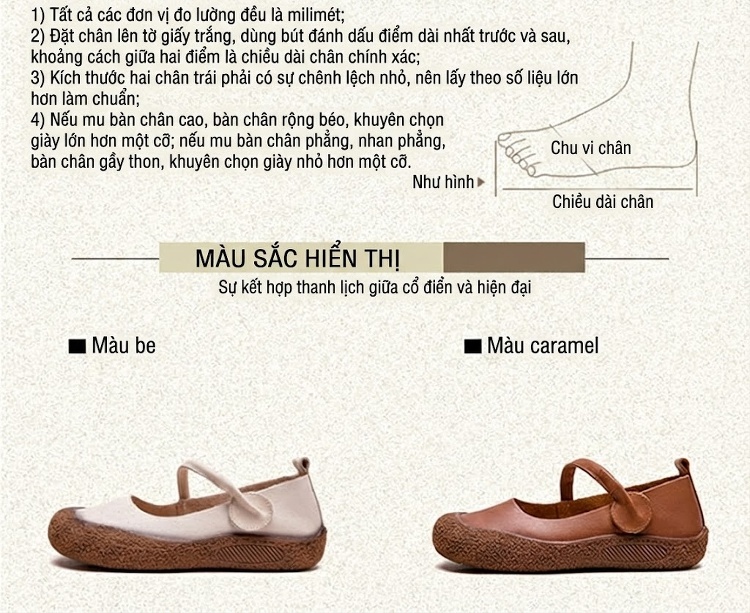 Giày Búp Bê Nữ Da Bò Quai Dán Thoải Mái Chiều Cao Đế Khoảng 2cm Màu Trắng Kem, Nâu chi tiết 3