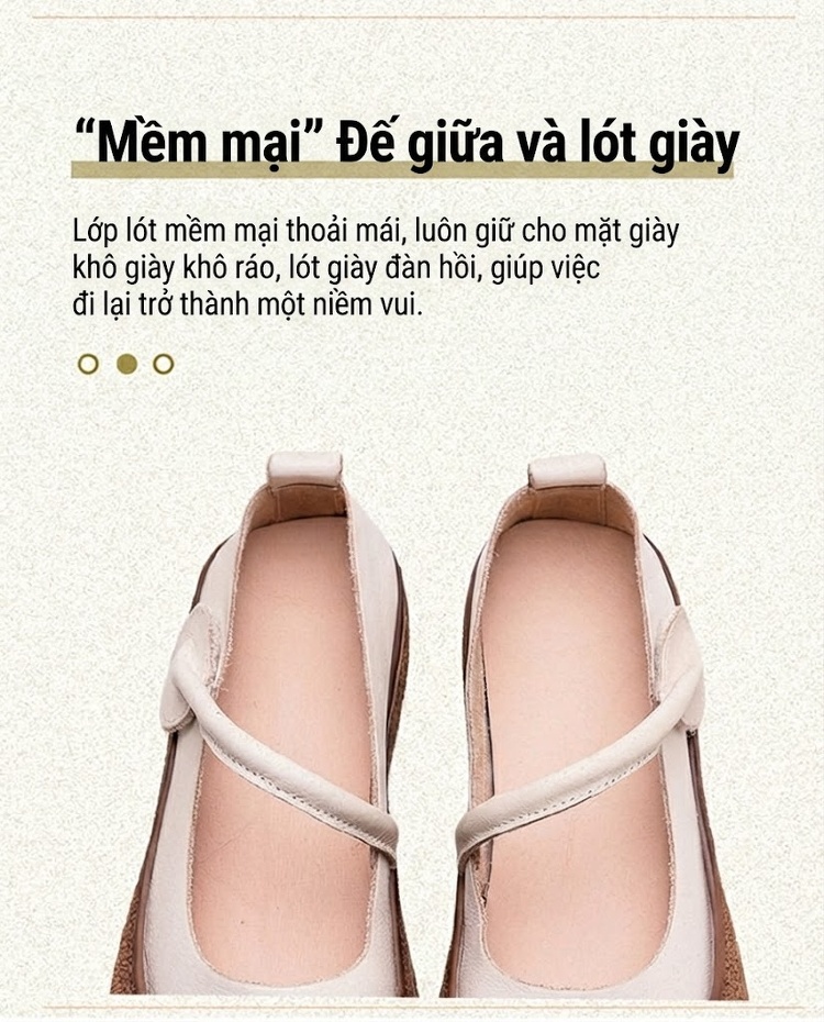 Giày Búp Bê Nữ Da Bò Quai Dán Thoải Mái Chiều Cao Đế Khoảng 2cm Màu Trắng Kem, Nâu chi tiết 7