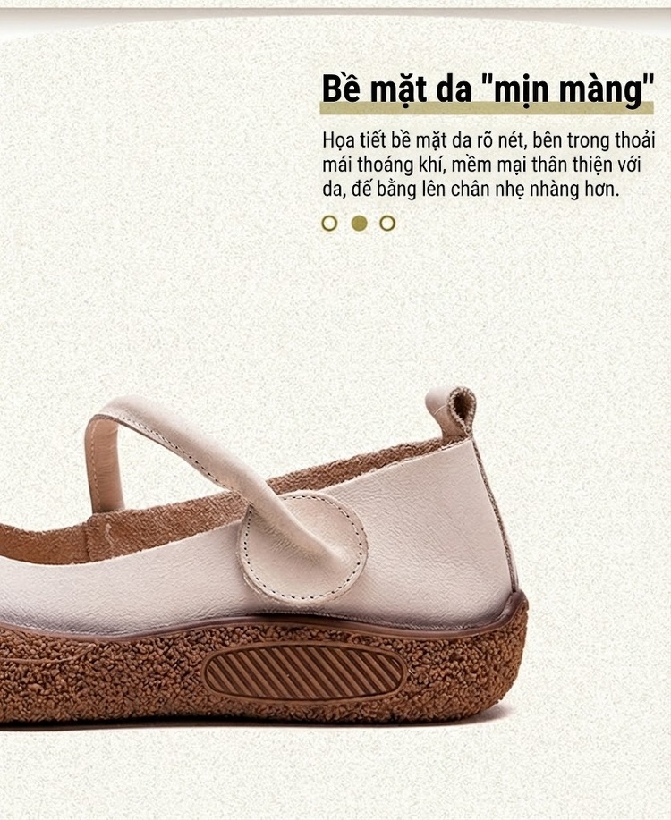 Giày Búp Bê Nữ Da Bò Quai Dán Thoải Mái Chiều Cao Đế Khoảng 2cm Màu Trắng Kem, Nâu chi tiết 4
