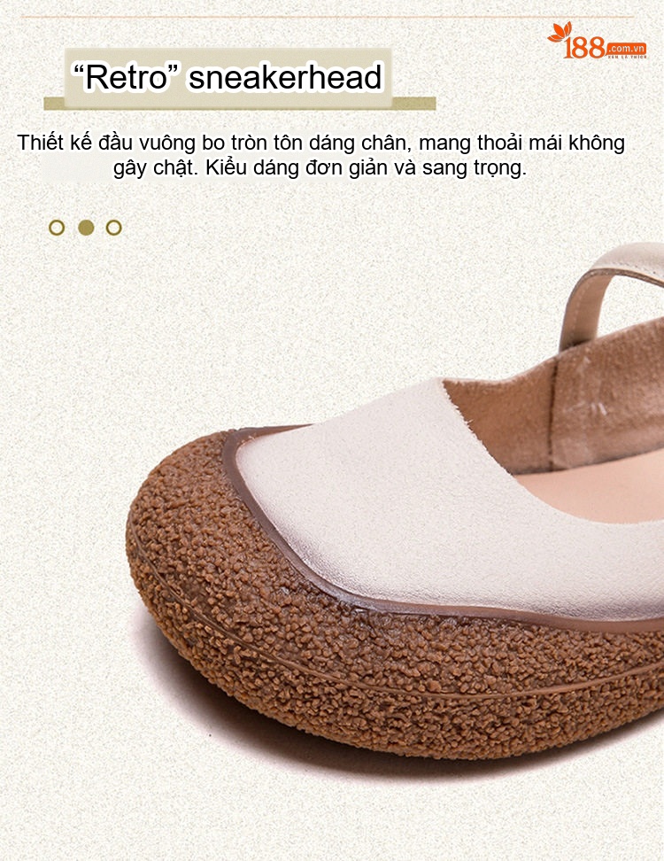 Giày Búp Bê Nữ Da Bò Quai Dán Thoải Mái Chiều Cao Đế Khoảng 2cm Màu Trắng Kem, Nâu chi tiết 5