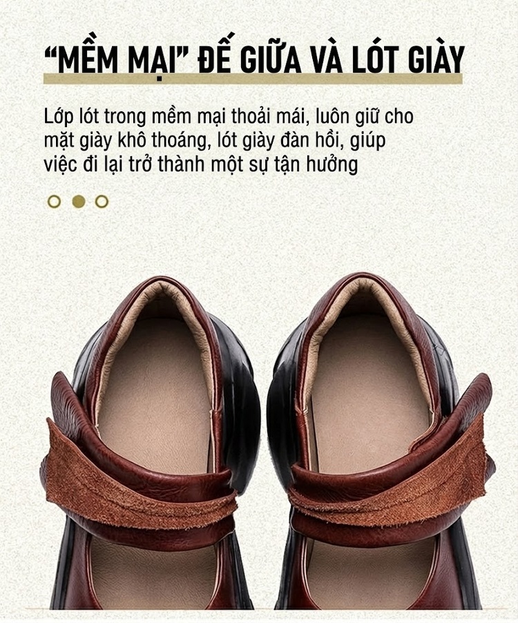 Giày Búp Bê Nữ Da Bò Quai Ngang Chiều Cao Đế Khoảng 6cm Phong Cách Vintage Màu Đen, Nâu chi tiết 7