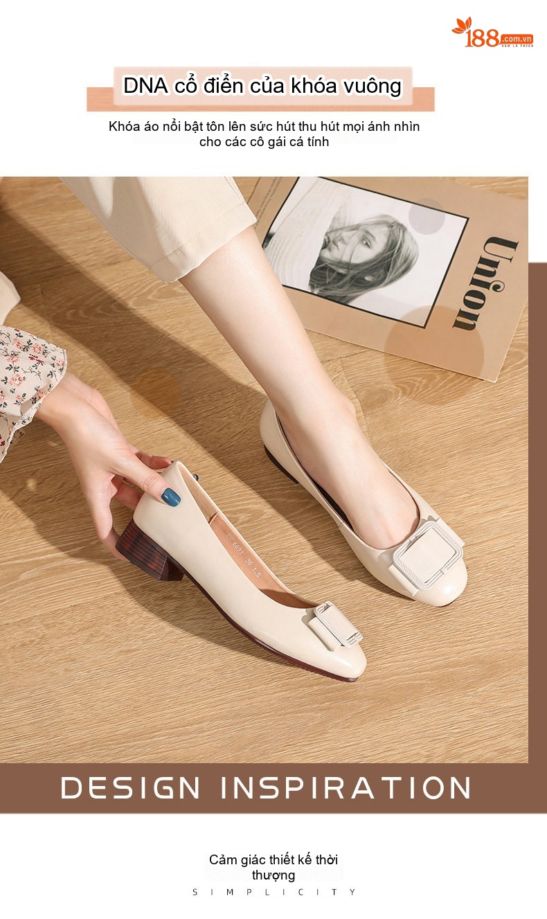 Giày Búp Bê Nữ Da Bóng Đế Mềm Chiều Cao Đế Khoảng 3cm Màu Đen, Kem, Nâu Đỏ, Nâu chi tiết 1