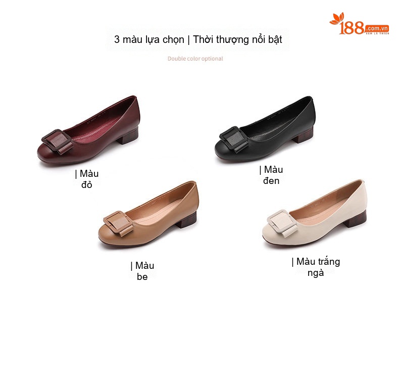 Giày Búp Bê Nữ Da Bóng Đế Mềm Chiều Cao Đế Khoảng 3cm Màu Đen, Kem, Nâu Đỏ, Nâu chi tiết 4