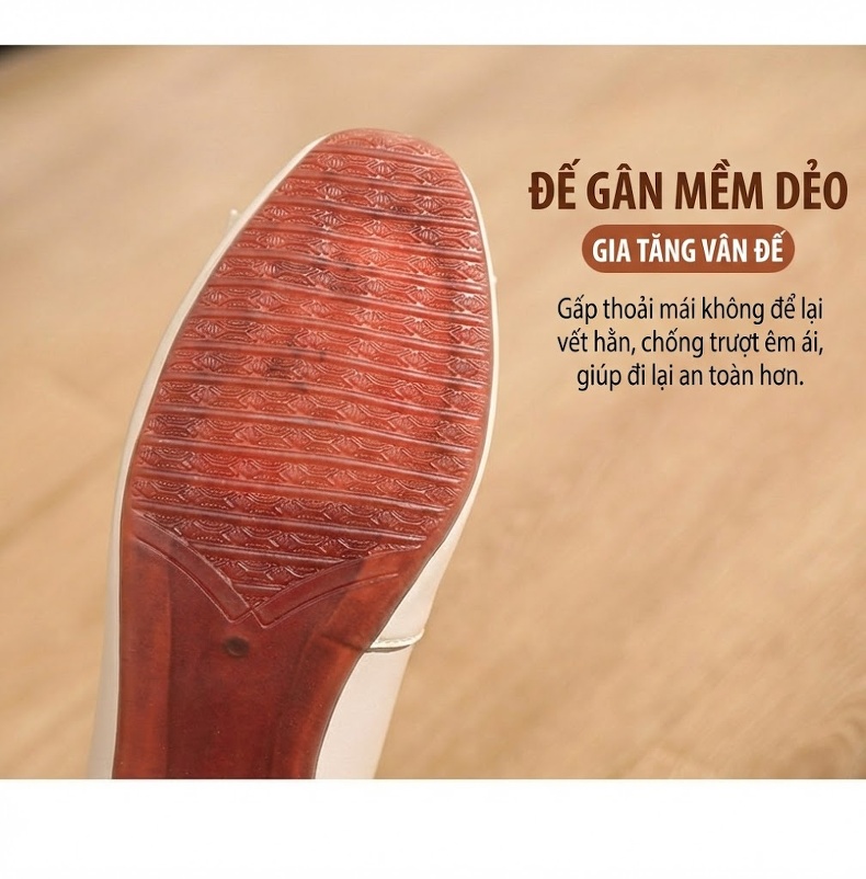 Giày Búp Bê Nữ Da Bóng Đế Mềm Chiều Cao Đế Khoảng 3cm Màu Đen, Kem, Nâu Đỏ, Nâu chi tiết 7