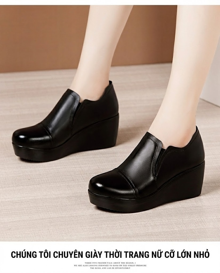 Giày Búp Bê Nữ Da Bóng Đế Xuồng Chiều Cao Đế Khoảng 5cm Màu Đen, Đỏ chi tiết 9