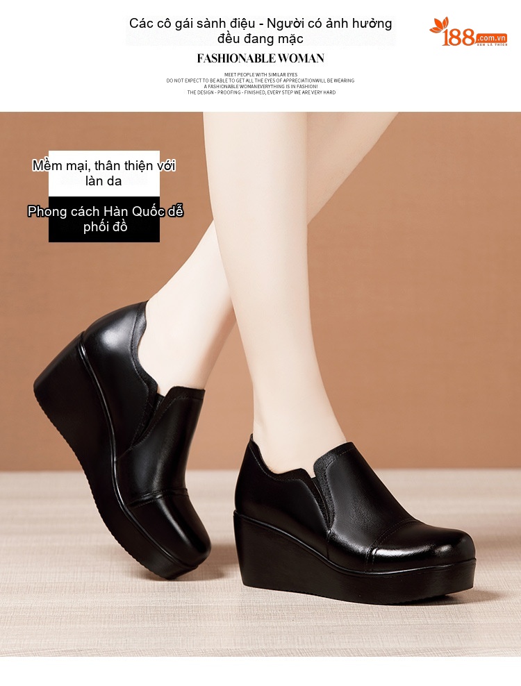 Giày Búp Bê Nữ Da Bóng Đế Xuồng Chiều Cao Đế Khoảng 5cm Màu Đen, Đỏ chi tiết 3