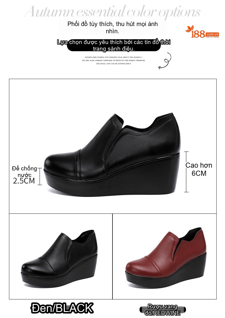Giày Búp Bê Nữ Da Bóng Đế Xuồng Chiều Cao Đế Khoảng 5cm Màu Đen, Đỏ chi tiết 4