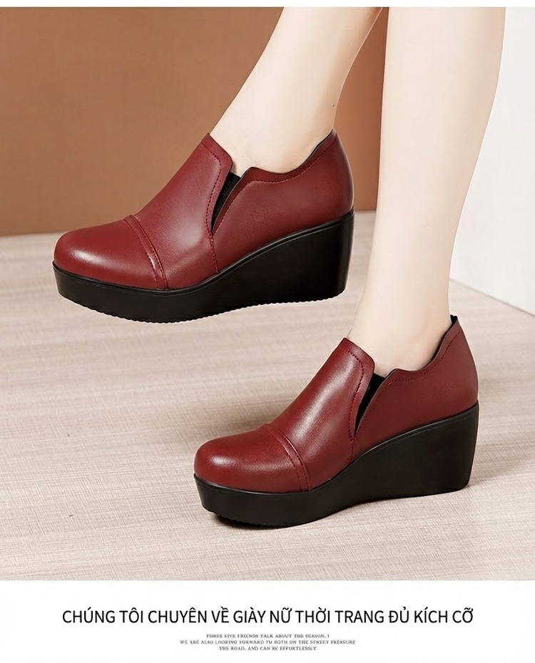 Giày Búp Bê Nữ Da Bóng Đế Xuồng Chiều Cao Đế Khoảng 5cm Màu Đen, Đỏ chi tiết 11