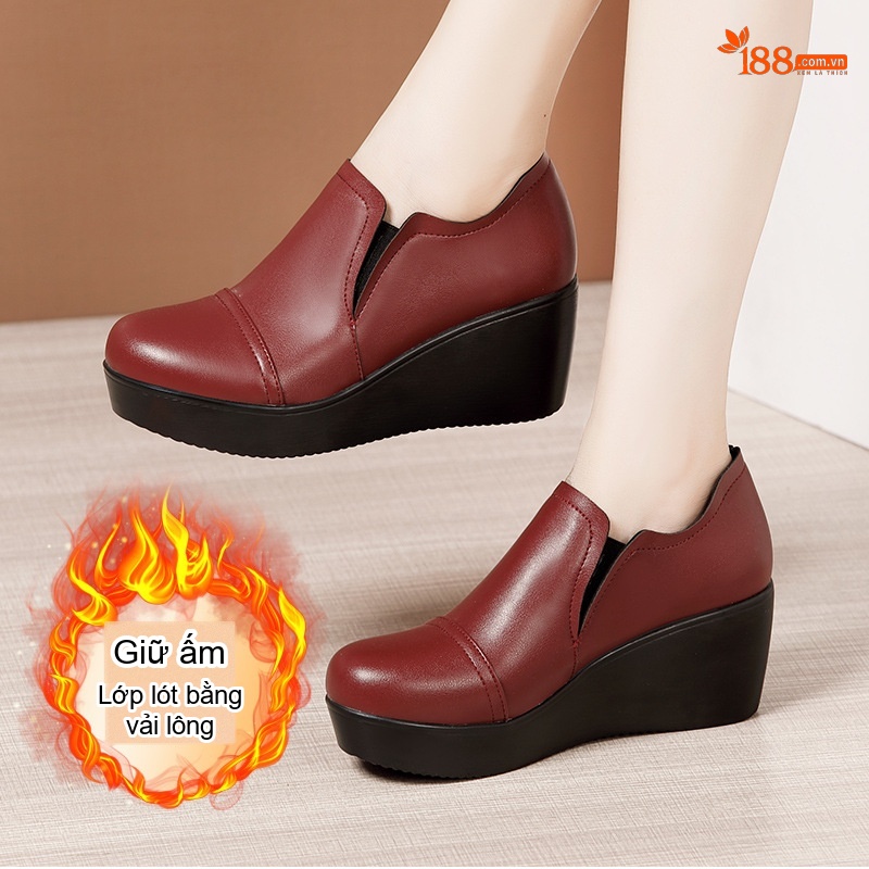 Giày Búp Bê Nữ Da Bóng Đế Xuồng Chiều Cao Đế Khoảng 5cm Màu Đen, Đỏ