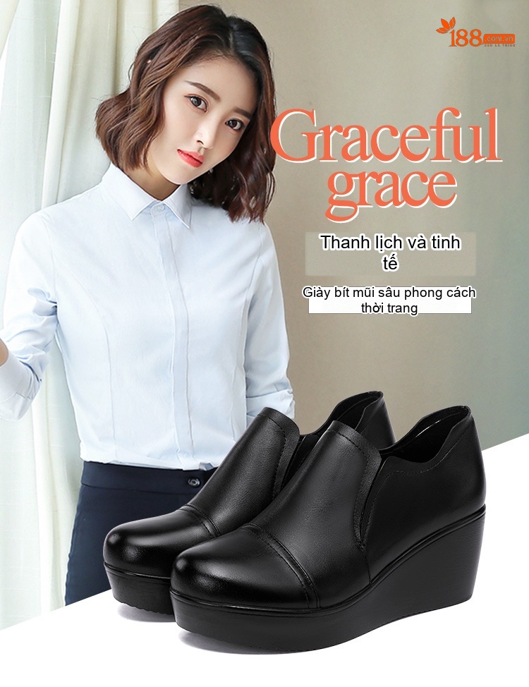 Giày Búp Bê Nữ Da Bóng Đế Xuồng Chiều Cao Đế Khoảng 5cm Màu Đen, Đỏ chi tiết 1