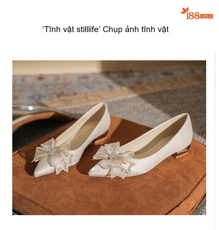 Giày Búp Bê Nữ Da Bóng Đính Nơ Chiều Cao Đế Khoảng 3cm Màu Kem chi tiết 16