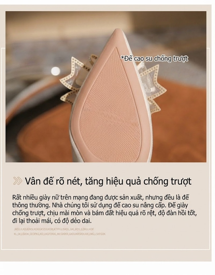 Giày Búp Bê Nữ Da Bóng Đính Nơ Chiều Cao Đế Khoảng 3cm Màu Kem chi tiết 9
