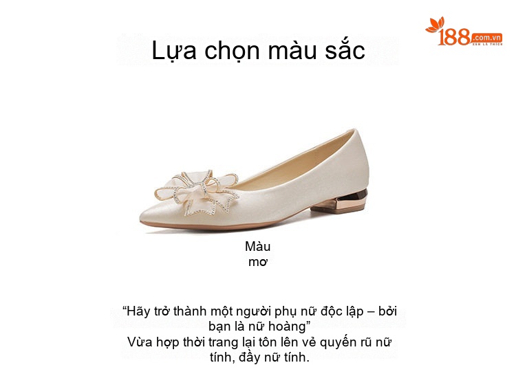 Giày Búp Bê Nữ Da Bóng Đính Nơ Chiều Cao Đế Khoảng 3cm Màu Kem chi tiết 3