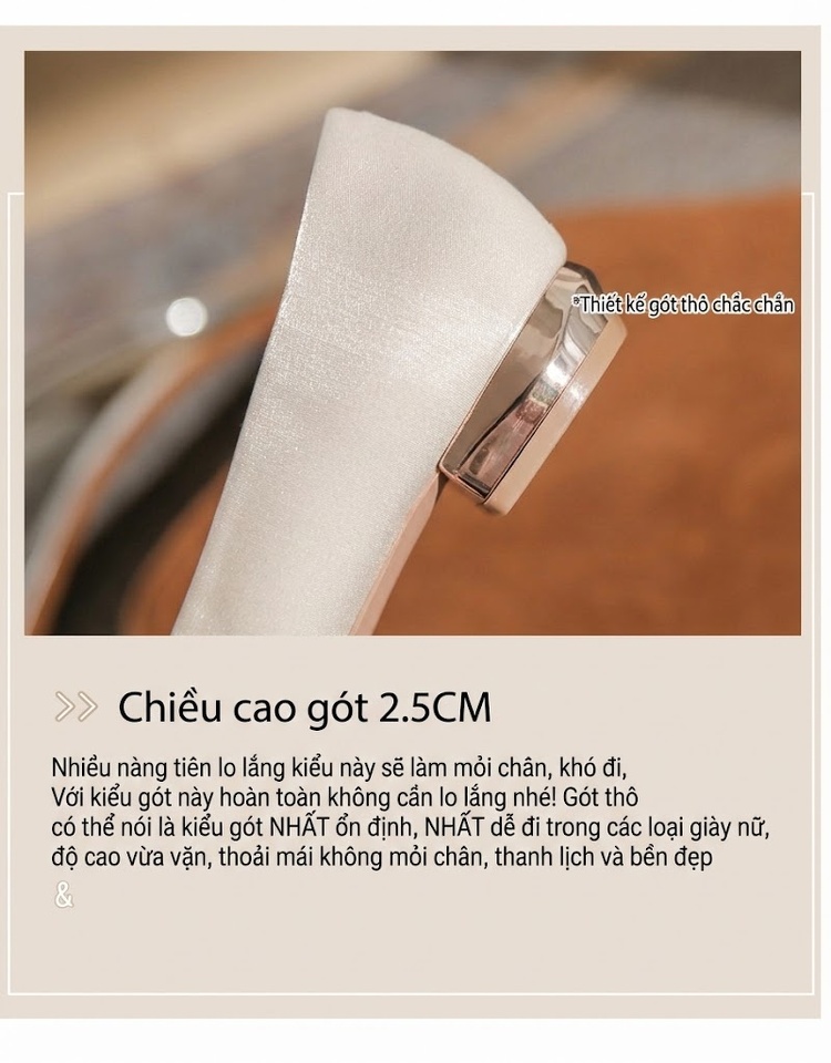 Giày Búp Bê Nữ Da Bóng Đính Nơ Chiều Cao Đế Khoảng 3cm Màu Kem chi tiết 8