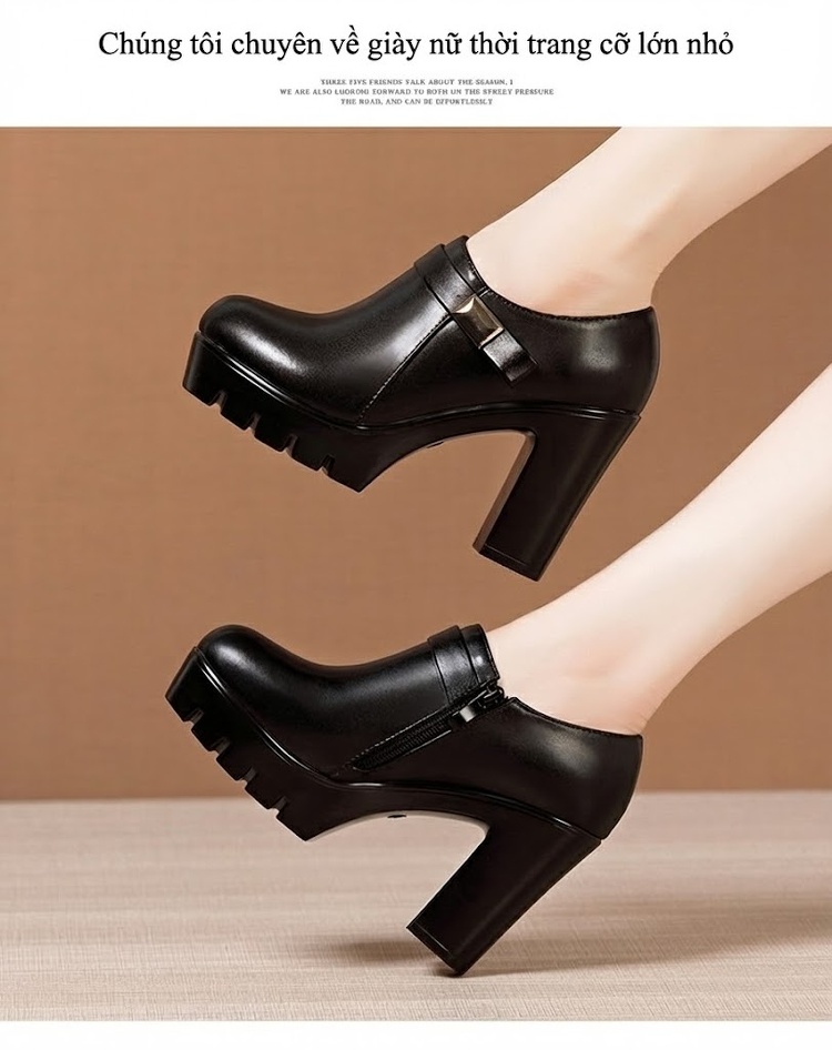 Giày Búp Bê Nữ Da Bóng Gót Vuông Đế Dày Chiều Cao Đế Khoảng 7cm Màu Đen chi tiết 11
