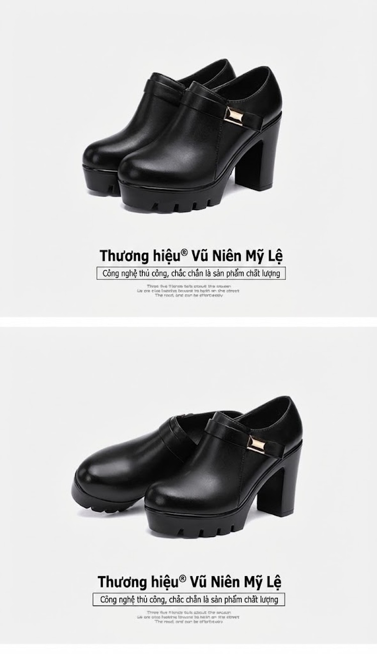 Giày Búp Bê Nữ Da Bóng Gót Vuông Đế Dày Chiều Cao Đế Khoảng 7cm Màu Đen chi tiết 15