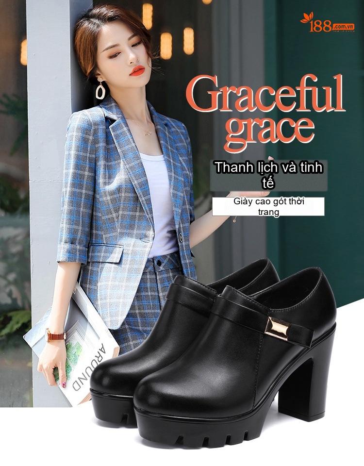 Giày Búp Bê Nữ Da Bóng Gót Vuông Đế Dày Chiều Cao Đế Khoảng 7cm Màu Đen chi tiết 1
