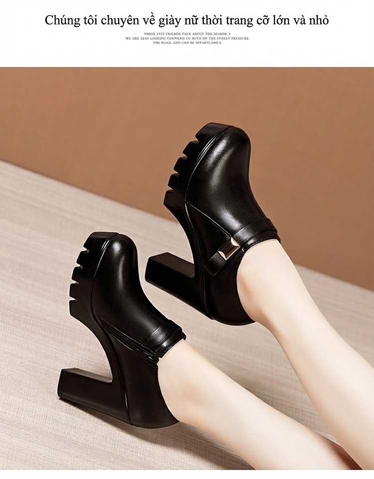 Giày Búp Bê Nữ Da Bóng Gót Vuông Đế Dày Chiều Cao Đế Khoảng 7cm Màu Đen chi tiết 12
