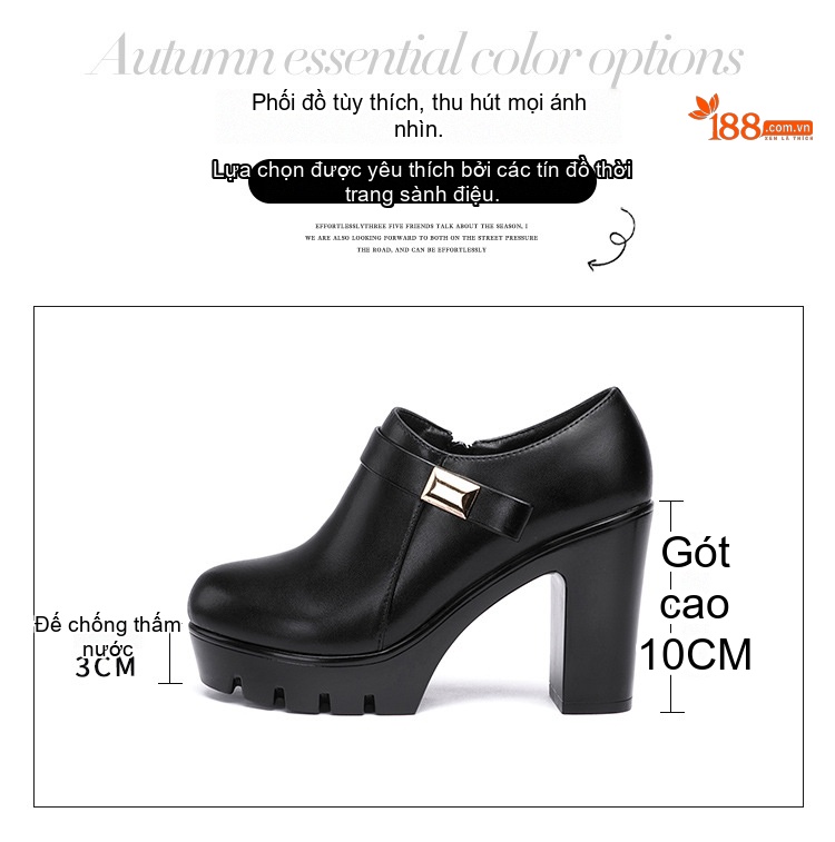 Giày Búp Bê Nữ Da Bóng Gót Vuông Đế Dày Chiều Cao Đế Khoảng 7cm Màu Đen chi tiết 4