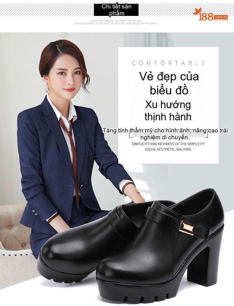 Giày Búp Bê Nữ Da Bóng Gót Vuông Đế Dày Chiều Cao Đế Khoảng 7cm Màu Đen chi tiết 5