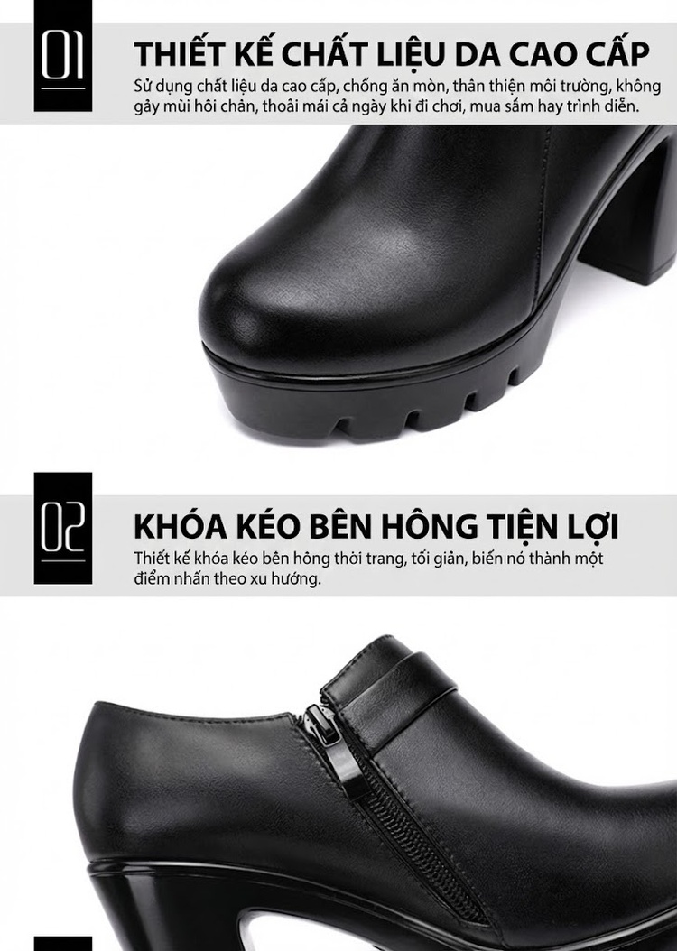 Giày Búp Bê Nữ Da Bóng Gót Vuông Đế Dày Chiều Cao Đế Khoảng 7cm Màu Đen chi tiết 6