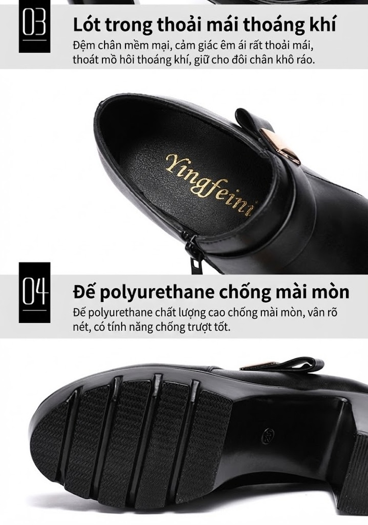 Giày Búp Bê Nữ Da Bóng Gót Vuông Đế Dày Chiều Cao Đế Khoảng 7cm Màu Đen chi tiết 7
