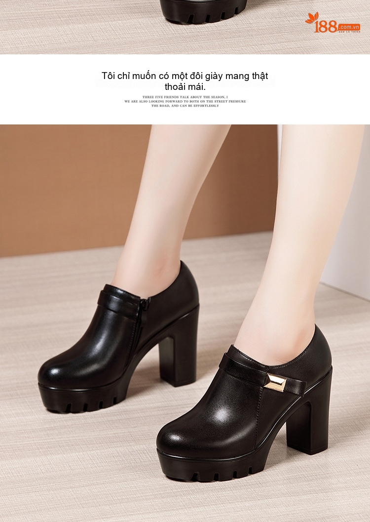 Giày Búp Bê Nữ Da Bóng Gót Vuông Đế Dày Chiều Cao Đế Khoảng 7cm Màu Đen chi tiết 9