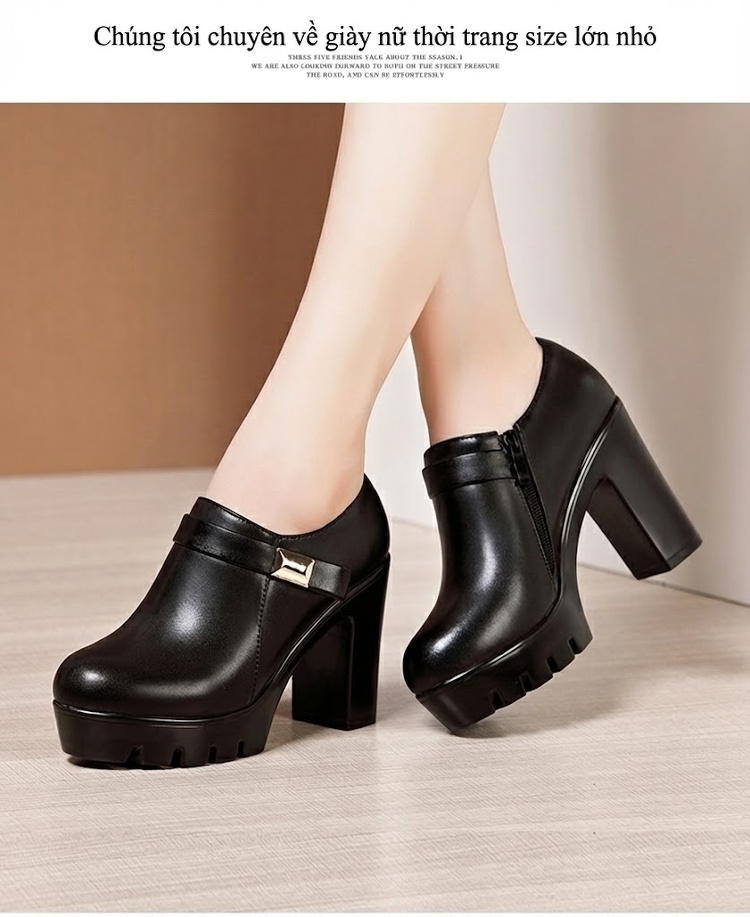 Giày Búp Bê Nữ Da Bóng Gót Vuông Đế Dày Chiều Cao Đế Khoảng 7cm Màu Đen chi tiết 10
