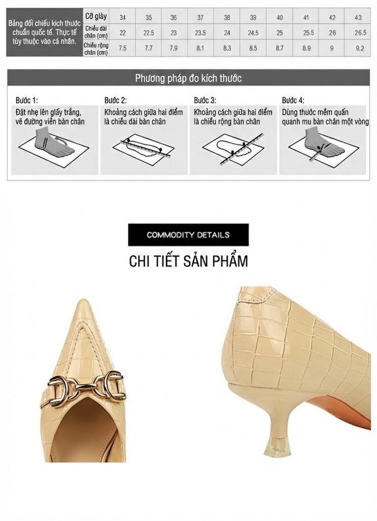 Giày Búp Bê Nữ Da Bóng Họa Tiết Đá Chiều Cao Đế Khoảng 3.5cm Màu Kem, Đen chi tiết 4