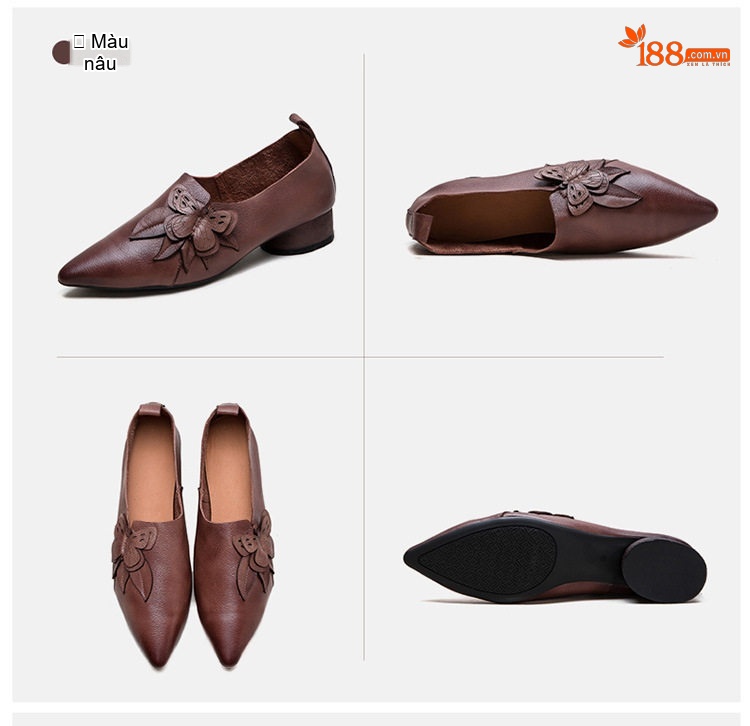 Giày Búp Bê Nữ Da Bóng Mũi Nhọn Chiều Cao Đế Khoảng 3cm Màu Nâu, Xám chi tiết 17
