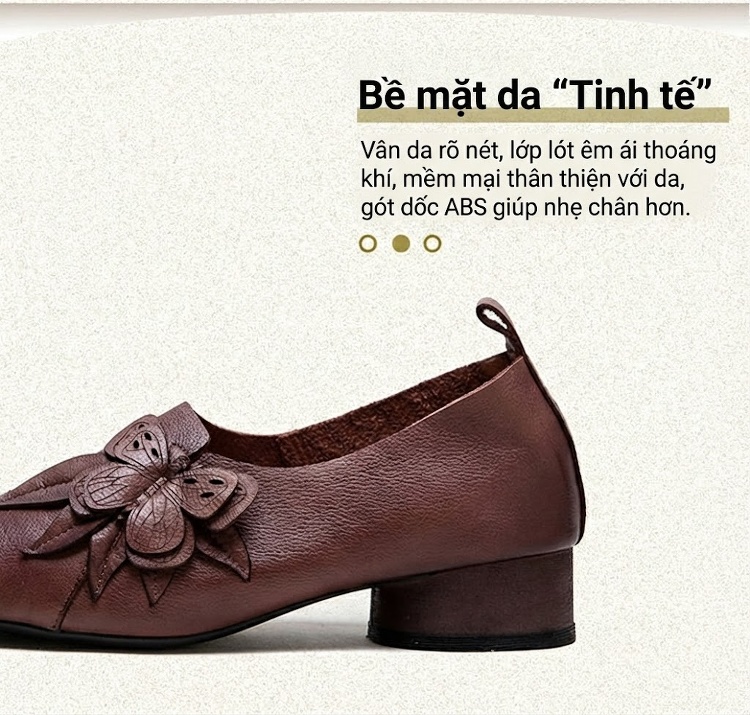 Giày Búp Bê Nữ Da Bóng Mũi Nhọn Chiều Cao Đế Khoảng 3cm Màu Nâu, Xám chi tiết 3