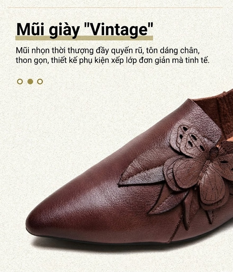 Giày Búp Bê Nữ Da Bóng Mũi Nhọn Chiều Cao Đế Khoảng 3cm Màu Nâu, Xám chi tiết 4